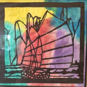Sailboat paper cutting painting